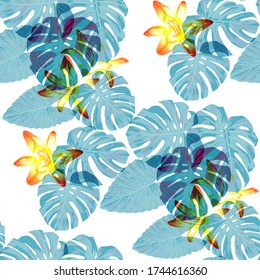 Philippine Flowers. Seamless Pattern with Tropic Leaves and Flowers.