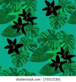Philippine Flowers. Seamless Pattern with Tropic Leaves and Flowers.
