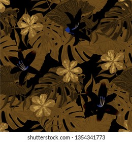 Philippine Flowers. Seamless Tropical Pattern with Australian Jungle. Big Texture. Trendy Background for Underwear, Curtain, Tablecloth. Vector Seamless Pattern with Philippine Flowers