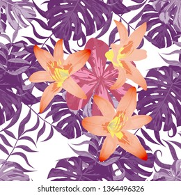 Philippine Flowers. Seamless Tropical Pattern with Hawaiian Rainforest. Modern Background for Underwear, Shirt, Curtain. Big Texture. Vector Seamless Pattern with Philippine Flowers