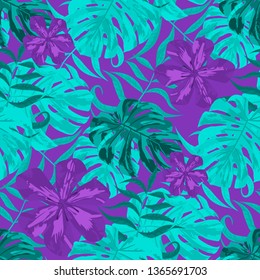 Philippine Flowers. Seamless Tropical Pattern with Indian Rainforest. Modern Background for Paper, Wallpaper, Fabric. Big Texture. Vector Seamless Pattern with Philippine Flowers