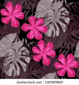 Philippine Flowers. Seamless Tropical Pattern with Hawaiian Jungle. Trendy Background for Shirt, Wallpaper, Cloth. Big Texture. Vector Seamless Pattern with Philippine Flowers