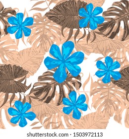 Philippine Flowers. Seamless Tropical Pattern with Indonesian Rainforest. Big Texture. Vintage Background for Wallpaper, Curtain, Fabric. Vector Seamless Pattern with Philippine Flowers