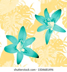 Philippine Flowers. Seamless Tropical Pattern with Australian Rainforest. Big Texture. Retro Background for Curtain, Wallpaper, Fabric. Vector Seamless Pattern with Philippine Flowers