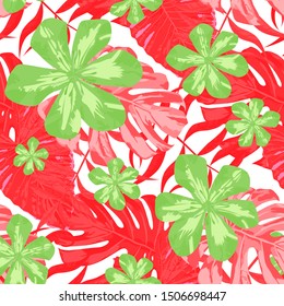 Philippine Flowers. Seamless Tropical Pattern with Brasilian Jungle. Modern Background for Cloth, Underwear, Curtain. Big Texture. Vector Seamless Pattern with Philippine Flowers