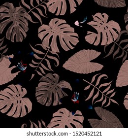 Philippine Flowers. Seamless Tropical Pattern with Hawaiian Rainforest. Big Texture. Trendy Background for Wallpaper, Shirt, Cloth. Vector Seamless Pattern with Philippine Flowers
