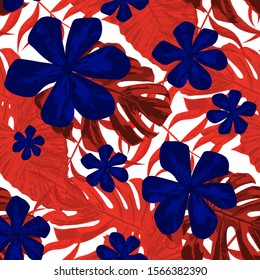 Philippine Flowers. Seamless Tropical Pattern with Indian Rainforest. Retro Background for Swimwear, Wallpaper, Fabric. Big Texture. Vector Seamless Pattern with Philippine Flowers