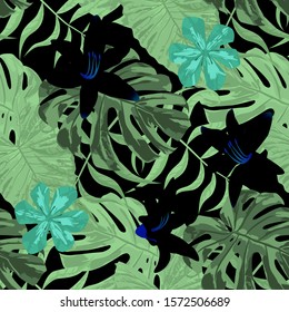 Philippine Flowers. Seamless Tropical Pattern with Brasilian Jungle. Retro Background for Shirt, Curtain, Cloth. Big Texture. Vector Seamless Pattern with Philippine Flowers