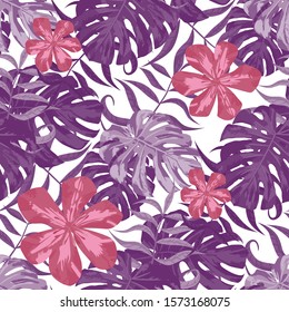 Philippine Flowers. Seamless Tropical Pattern with Brasilian Rainforest. Vintage Background for Dress, Paper, Cloth. Big Texture. Vector Seamless Pattern with Philippine Flowers