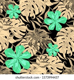 Philippine Flowers. Seamless Tropical Pattern with Australian Rainforest. Retro Background for Curtain, Underwear, Paper. Big Texture. Vector Seamless Pattern with Philippine Flowers