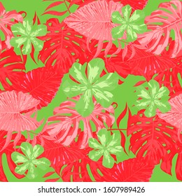 Philippine Flowers. Seamless Tropical Pattern with Brasilian Jungle. Retro Background for Fabric, Dress, Wallpaper. Big Texture. Vector Seamless Pattern with Philippine Flowers