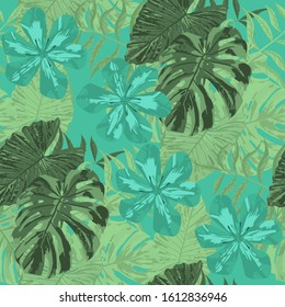 Philippine Flowers. Seamless Tropical Pattern with Australian Rainforest. Vintage Background for Tablecloth, Fabric, Curtain. Big Texture. Vector Seamless Pattern with Philippine Flowers