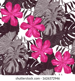 Philippine Flowers. Seamless Tropical Pattern with Australian Rainforest. Big Texture. Modern Background for Shirt, Paper, Underwear. Vector Seamless Pattern with Philippine Flowers