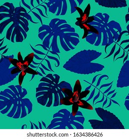 Philippine Flowers. Seamless Tropical Pattern with Australian Rainforest. Big Texture. Vintage Background for Tablecloth, Curtain, Paper. Vector Seamless Pattern with Philippine Flowers