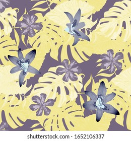 Philippine Flowers. Seamless Tropical Pattern with Indian Jungle. Big Texture. Retro Background for Paper, Curtain, Underwear. Vector Seamless Pattern with Philippine Flowers