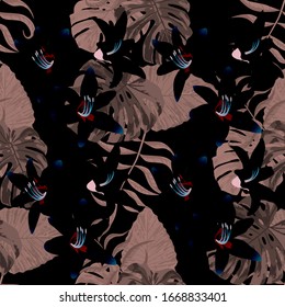 Philippine Flowers. Seamless Tropical Pattern with Hawaiian Jungle. Big Texture. Retro Background for Tablecloth, Underwear, Shirt. Vector Seamless Pattern with Philippine Flowers