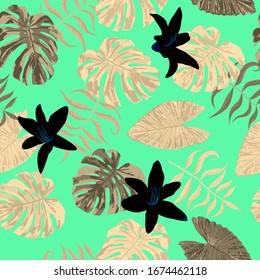 Philippine Flowers. Seamless Tropical Pattern with Indonesian Jungle. Big Texture. Trendy Background for Shirt, Tablecloth, Paper. Vector Seamless Pattern with Philippine Flowers