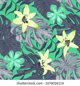 Philippine Flowers. Seamless Tropical Pattern with Brasilian Rainforest. Modern Background for Paper, Wallpaper, Cloth. Big Texture. Vector Seamless Pattern with Philippine Flowers