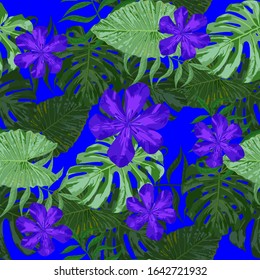 Philippine Flowers. Trendy Background for Shirt, Dress, Underwear. Big Texture. Seamless Tropical Pattern with Indian Jungle. Vector Seamless Pattern with Philippine Flowers