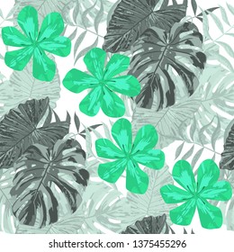 Philippine Flowers. Trendy Background for Wallpaper, Curtain, Paper. Big Texture. Seamless Tropical Pattern with Indonesian Jungle. Vector Seamless Pattern with Philippine Flowers