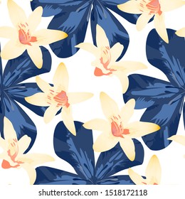 Philippine Flowers. Trendy Background for Wallpaper, Cloth, Tablecloth. Seamless Pattern with Australian Jungle. Big Texture in Fresh Colors. Vector Seamless Pattern with Philippine Flowers