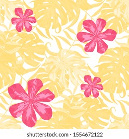 Philippine Flowers. Vintage Background for Dress, Swimwear, Curtain. Big Texture. Seamless Tropical Pattern with Brasilian Rainforest. Vector Seamless Pattern with Philippine Flowers