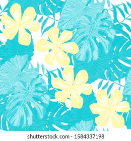 Philippine Flowers. Vintage Background for Dress, Cloth, Wallpaper. Seamless Tropical Pattern with Hawaiian Rainforest. Big Texture. Vector Seamless Pattern with Philippine Flowers