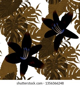 Philippine Flowers. Vintage Background for Underwear, Wallpaper, Dress. Big Texture. Seamless Tropical Pattern with Australian Jungle. Vector Seamless Pattern with Philippine Flowers