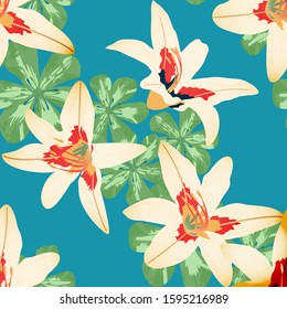 Philippine Flowers. Vintage Background for Underwear, Wallpaper, Cloth. Seamless Pattern with Indian Rainforest. Big Texture in Fresh Colors. Vector Seamless Pattern with Philippine Flowers