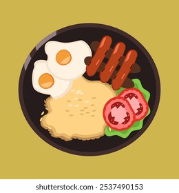 A Philippine food called Longsilog. A vector illustration of Longsilog that would fit for social media post, flyer, poster and more