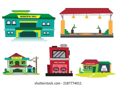 Philippine Government and Public Buildings Set. Editable Clip Art.