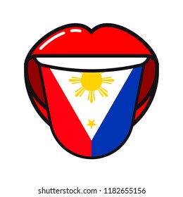 Philippine language tongue with flag Philippines open woman smile mouth flat icon