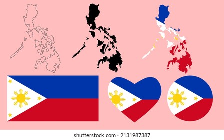 philippine map flag icon set