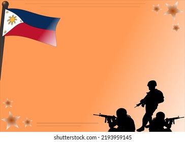 Philippine National Heroes Day background vector with copy space area. Background with flag of the Philippines. Template with soldiers for memorial day. Template with heroes and star.