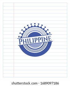 Philippine pen effect. Blue ink. Vector Illustration. Detailed.