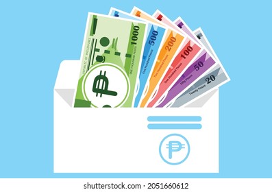 Philippine Peso all Banknotes verius velue Money in envelope vector icon.eps