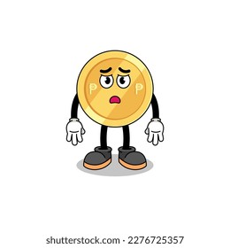 philippine peso cartoon illustration with sad face , character design