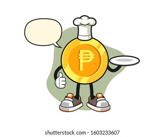 Philippine peso chef with speech bubble cartoon. Mascot Character vector.