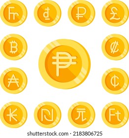 Philippine peso, coin, money color icon in a collection with other items
