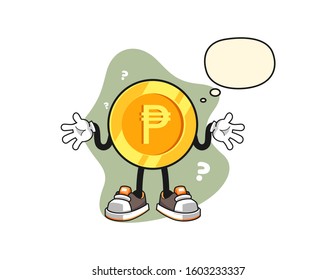 Philippine peso confused with thought bubble cartoon. Mascot Character vector.