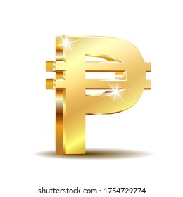 Philippine peso currency symbol, golden money sign, vector illustration on white background