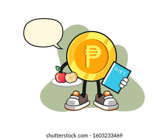 Philippine peso dietitian with speech bubble cartoon. Mascot Character vector.