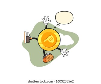 Philippine peso fall from sky with thought bubble cartoon. Mascot Character vector.
