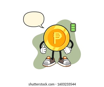 Philippine peso full power with speech bubble cartoon. Mascot Character vector.