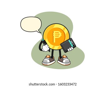 Philippine peso graphic designer with speech bubble cartoon. Mascot Character vector.
