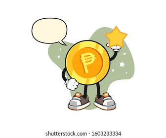 Philippine peso hold a star with speech bubble cartoon. Mascot Character vector.