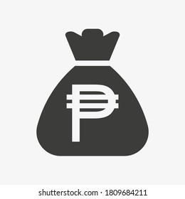 Philippine peso icon. Money bag flat icon vector pictogram. Sack with cash isolated on white background. Philippine currency symbol.