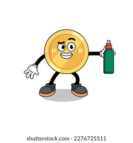 philippine peso illustration cartoon holding mosquito repellent , character design