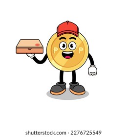 philippine peso illustration as a pizza deliveryman , character design