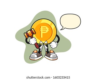 Philippine peso judge with speech bubble cartoon. Mascot Character vector.